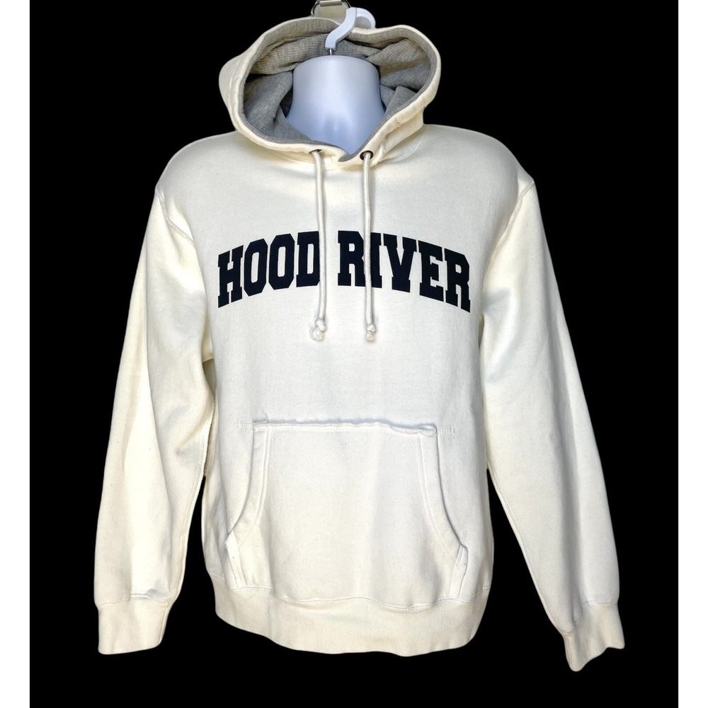 Camp David Hood River Oregon Hoodie Mens Small Ivory Pullover Sweatshirt